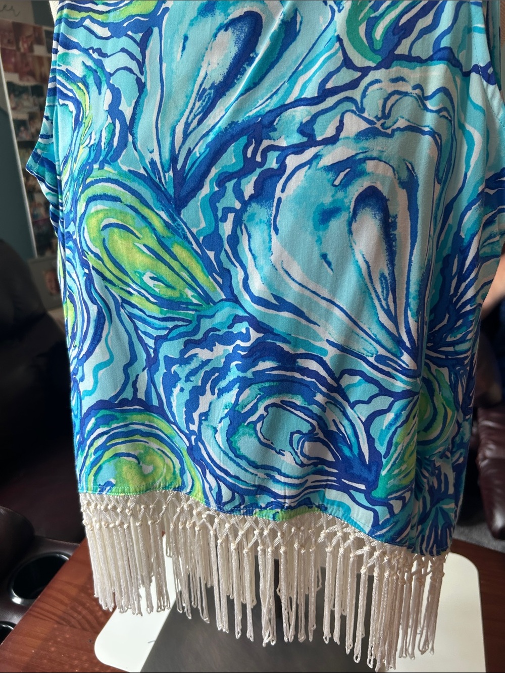 Lilly Pulitzer Blue, Aqua & Lime Swirl Fringe Tank. Size Small NWOT - Picture 4 of 6